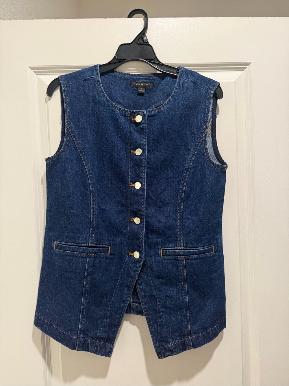 Ann Taylor Sleeveless Dark Blue Denim Vest